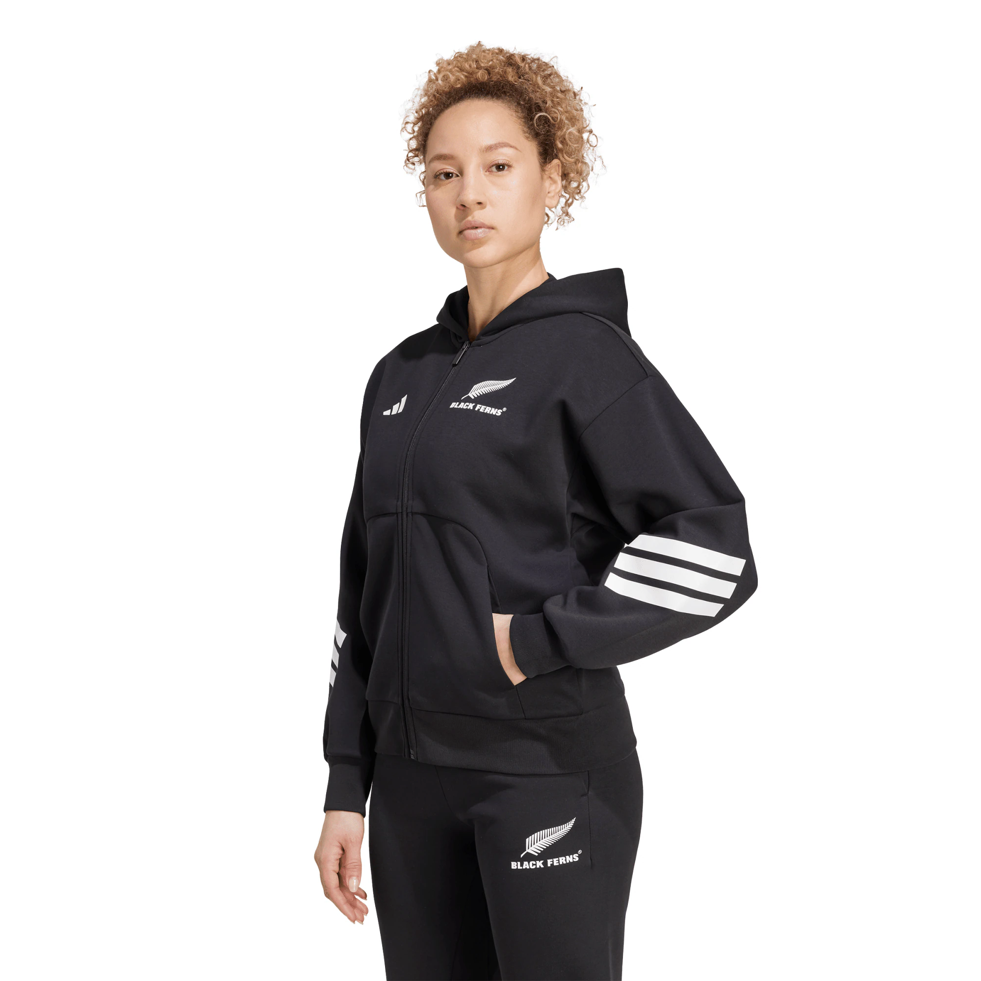 Black Ferns Adidas 3 Stripes Full Zip Hoody - Womens
