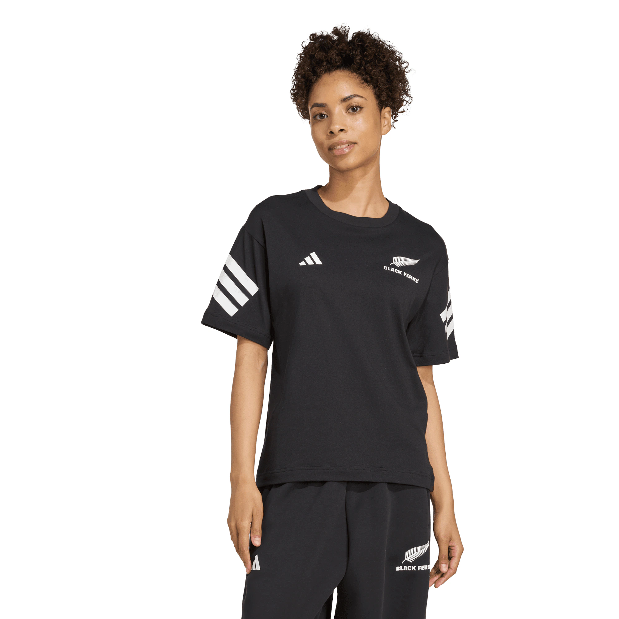 Black Ferns Adidas 3 Stripes Tee - Womens
